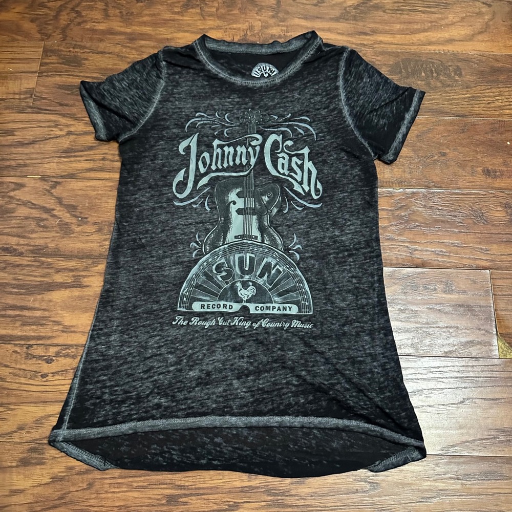 Johnny Cash Sun Records Burnout Graphic T Shirt Women's Size Small Black Tee